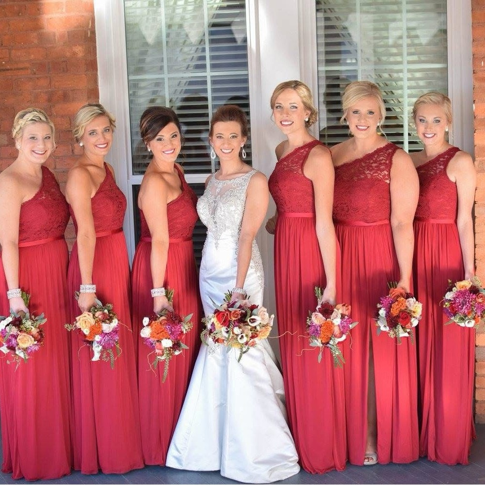 David’s Bridal One-Shoulder Lace Bridesmaid Dress